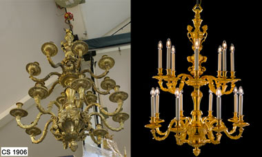 Restored large gilded 19th century chandelier